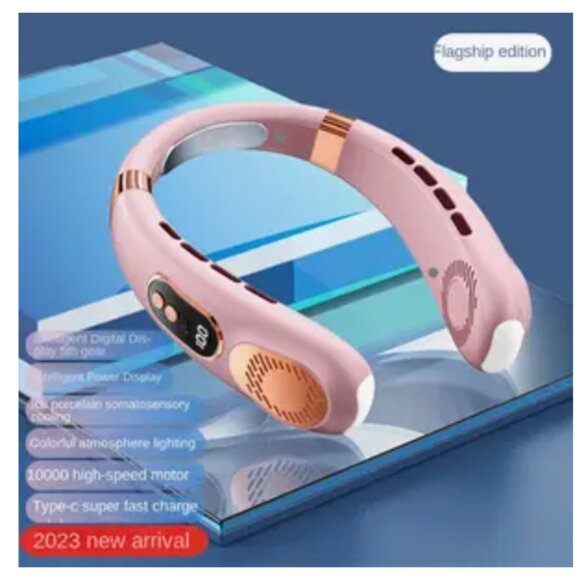 Pink neck fan with LED lights & matching gaming charge-thru LED headset holder - Picture 4 of 6